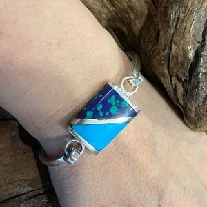 Vintage Taxco Mexico Bracelet Silver ERR Turquoise Azurite Lapis Green Blue Mod